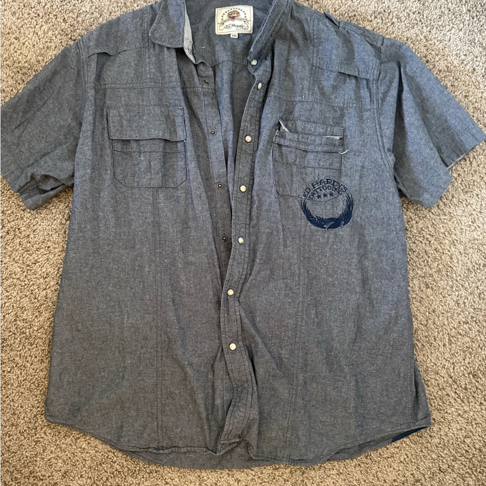 Ed Hardy Gray Short Sleeve Men's Shirt